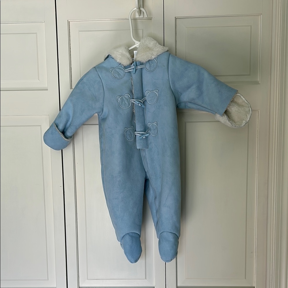 Light Blue Fleece Lined One Piece Snowsuit with Footies Size 12 months